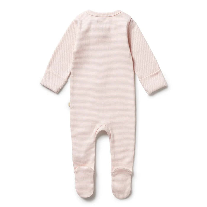 Organic Stripe Rib Zipsuit with Feet Cantaloupe