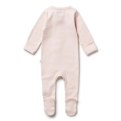Organic Stripe Rib Zipsuit with Feet Cantaloupe