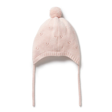 Wilson & Frenchy Knitted Pink Knitted Pointelle Bonnet