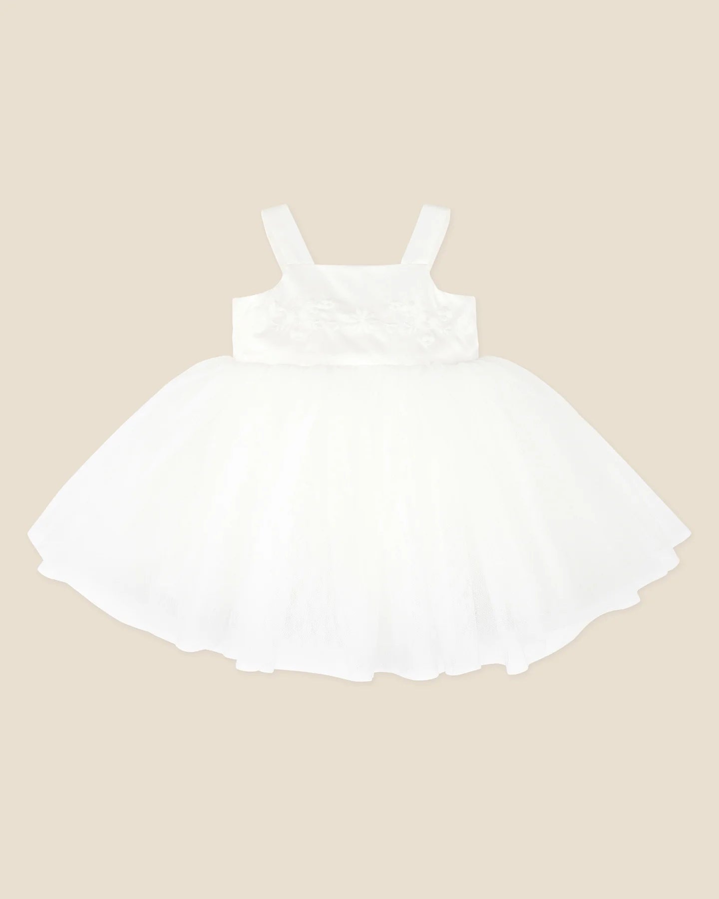 Embroidered Bodice Tulle Dress - Ivory