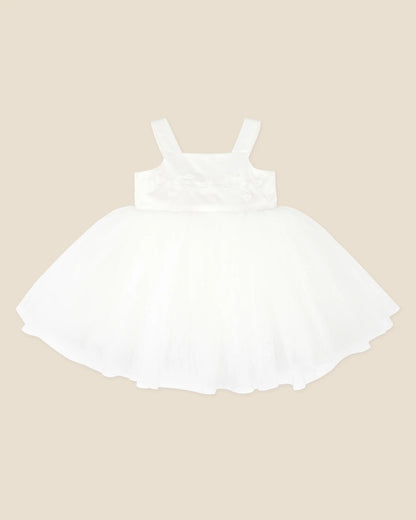 Embroidered Bodice Tulle Dress - Ivory