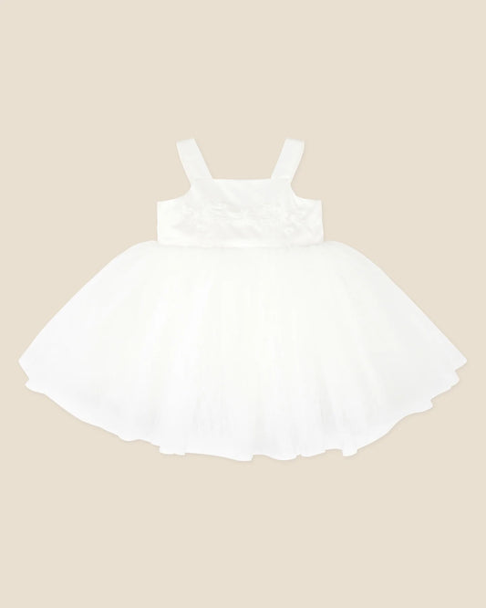 Embroidered Bodice Tulle Dress - Ivory