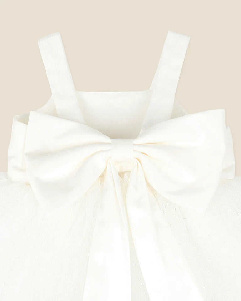Embroidered Bodice Tulle Dress - Ivory