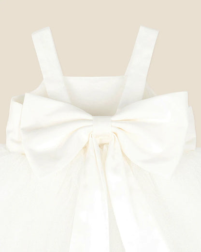 Embroidered Bodice Tulle Dress - Ivory