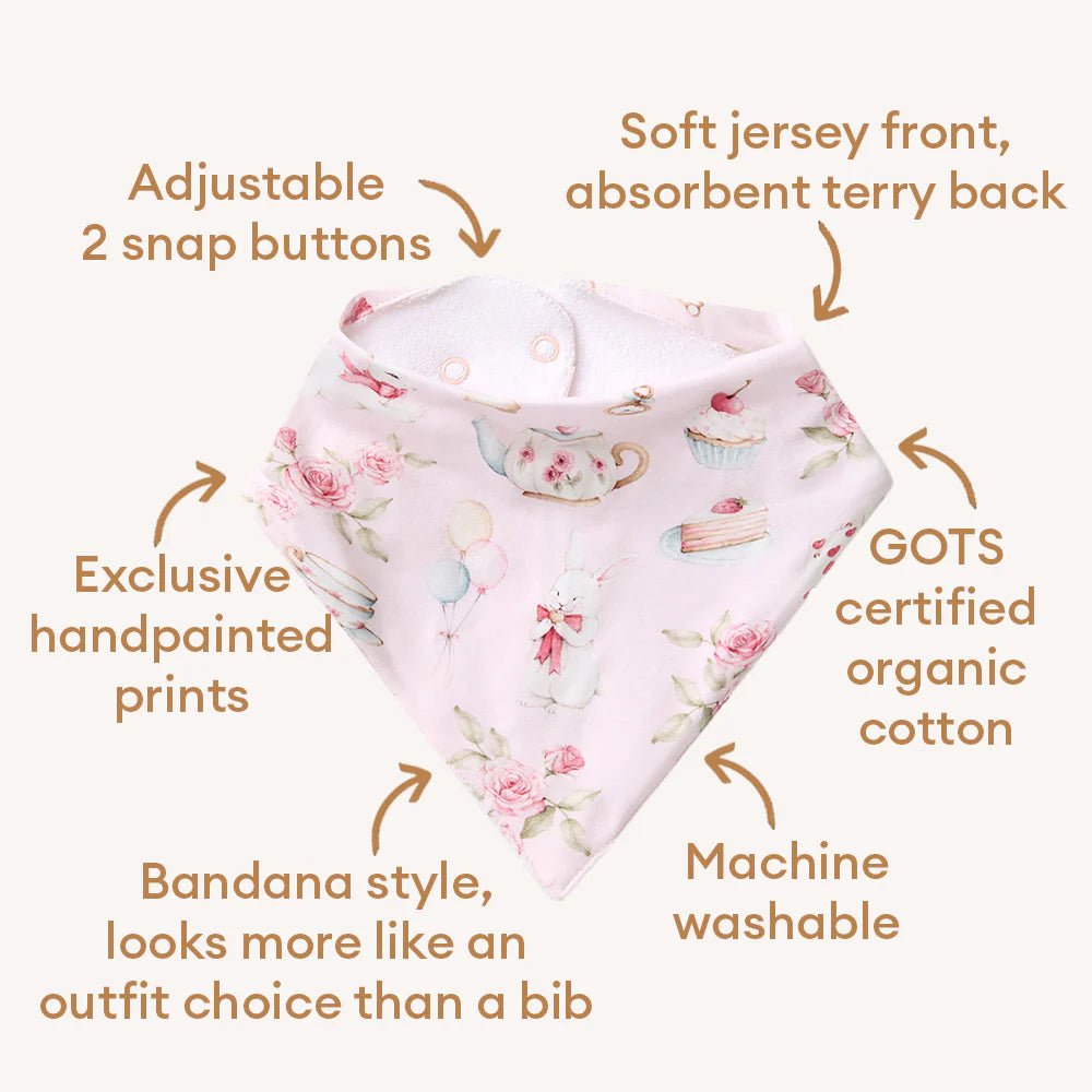 Alice's Tea Party Organic Dribble Bib - Aster & Ruby
