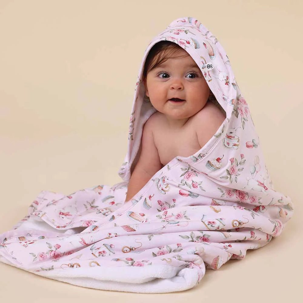 Alice’s Tea Party Organic Hooded Baby Towel - Aster & Ruby