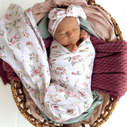 Alice's Tea Party Organic Muslin Wrap - Aster & Ruby