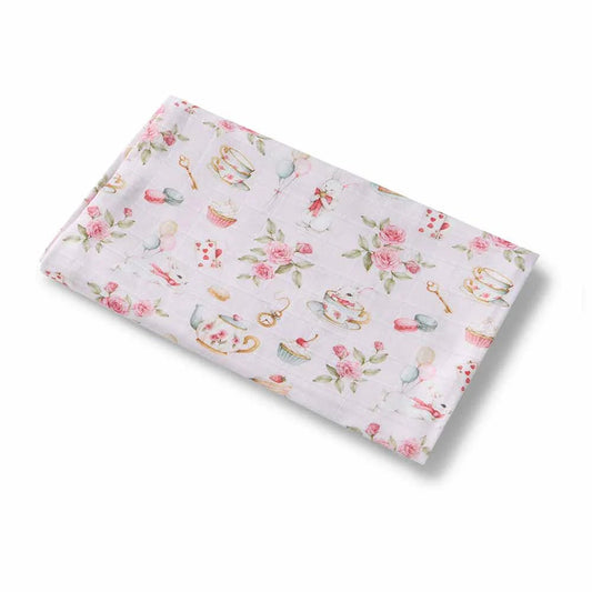 Alice's Tea Party Organic Muslin Wrap - Aster & Ruby