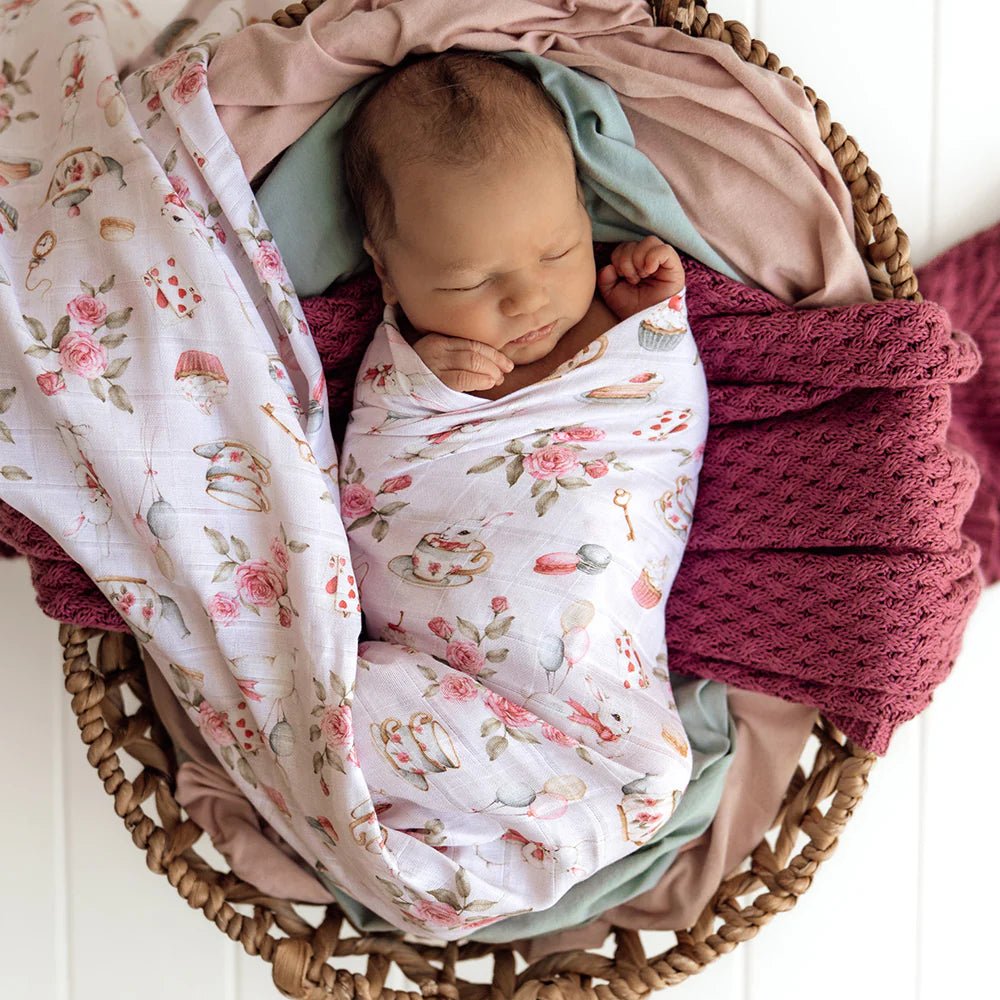 Alice's Tea Party Organic Muslin Wrap - Aster & Ruby