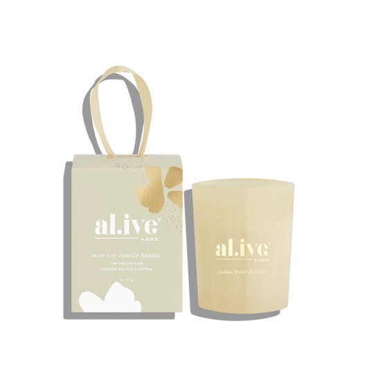 Al.ive Limited Edition Mini Soy Candle Bauble - Golden Wattle & Citrus - Aster & Ruby