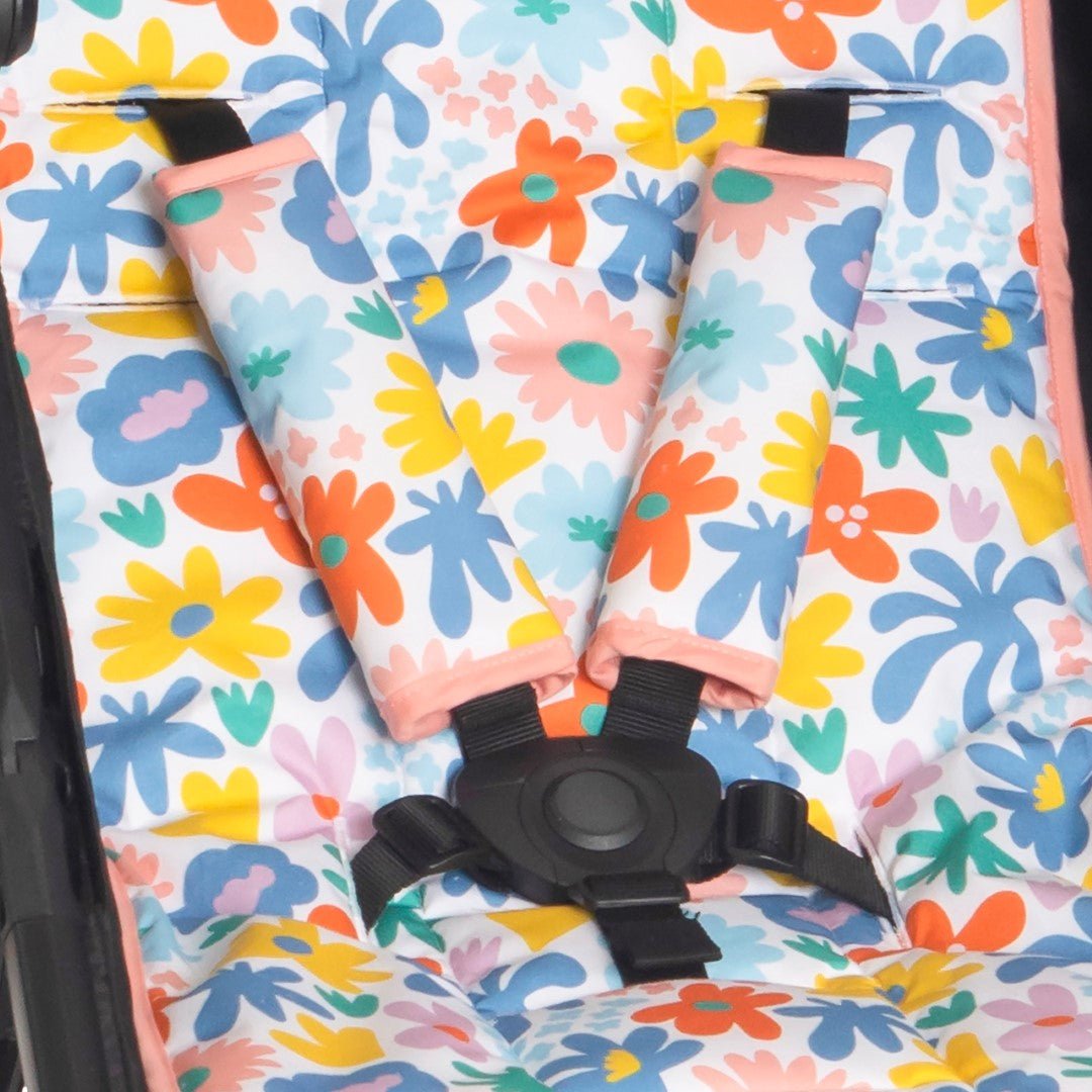 All4Ella Bright Floral Harness Covers & Pram Pegs Set-Aster & Ruby