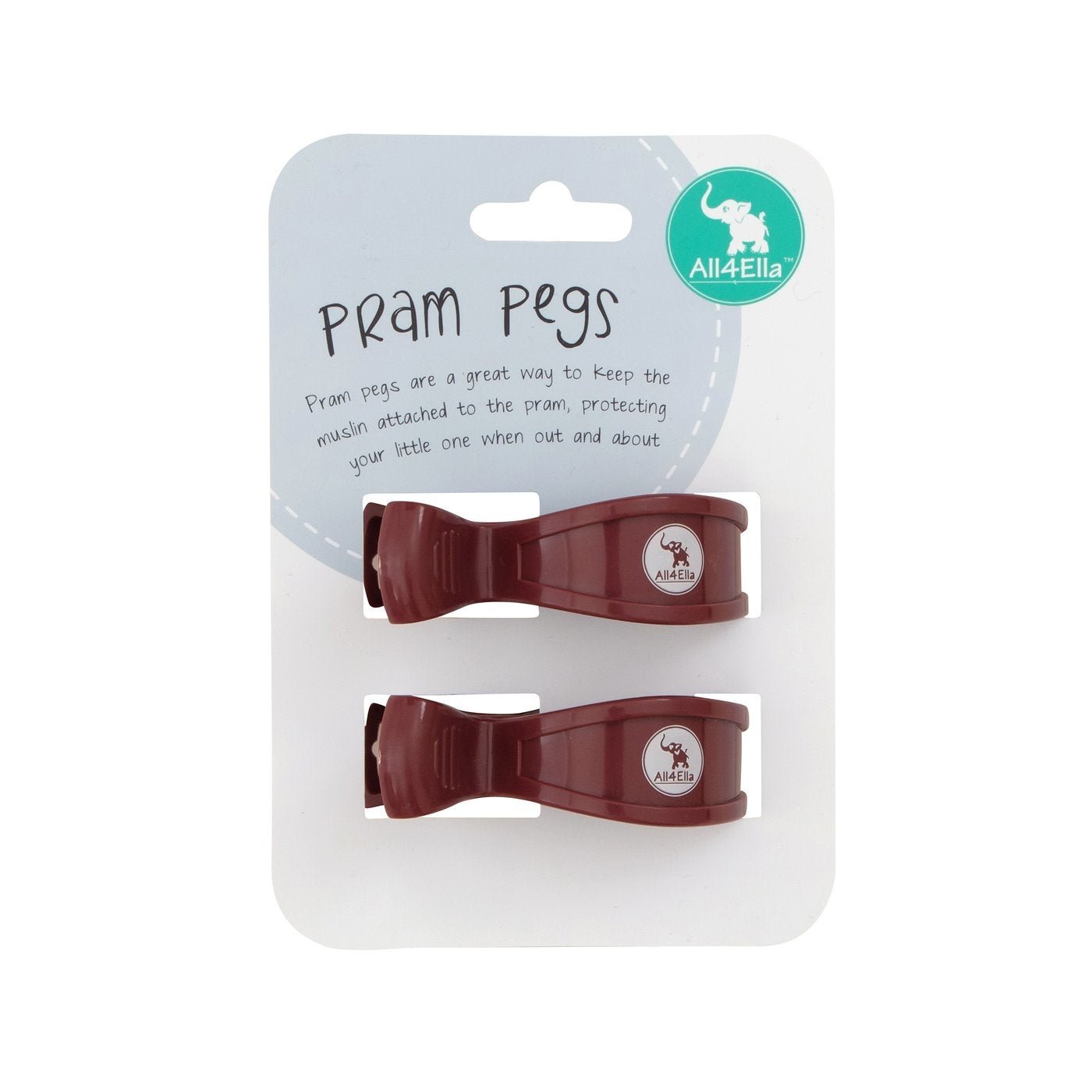 All4Ella Pram Pegs 2pk Burgundy-Aster & Ruby