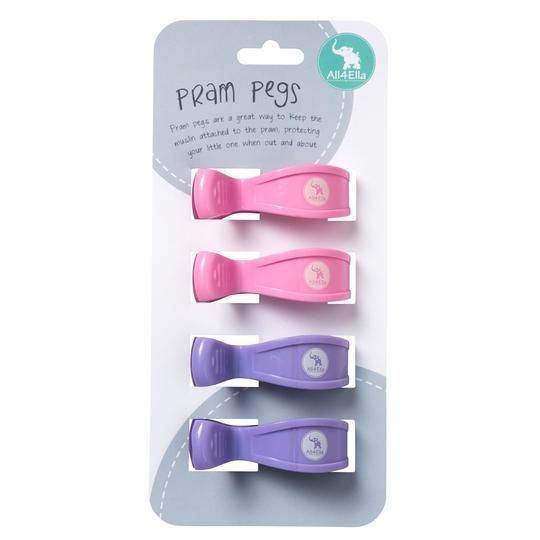 All4Ella Pram Pegs 4pk Pastel Pink/Purple-Aster & Ruby