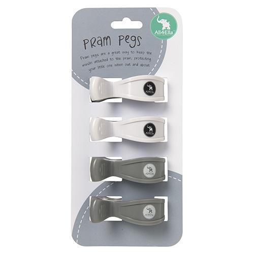 All4Ella Pram Pegs 4pk White/Grey-Aster & Ruby