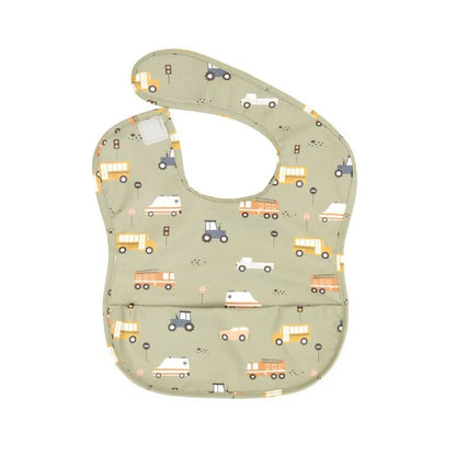 All4Ella Recycled Pouch Bib - Trucks - Aster & Ruby