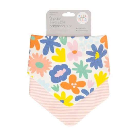 All4Ella Reversible Bandana Bibs 2pk Bright Floral-Aster & Ruby