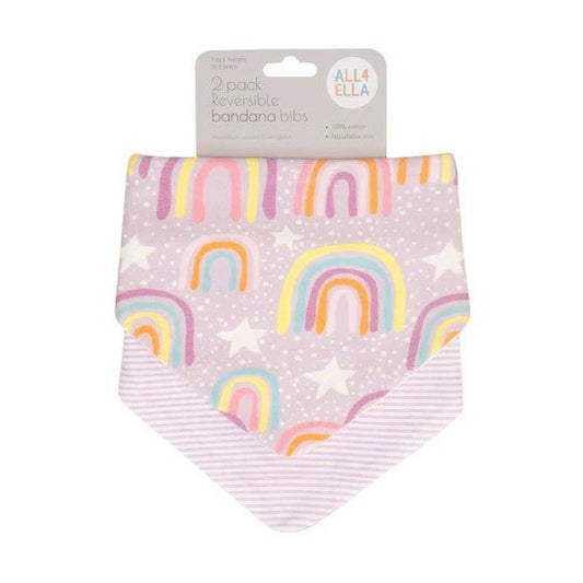 All4Ella Reversible Bandana Bibs 2pk Lilac Rainbows - Aster & Ruby