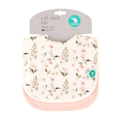 All4ella Roll Neck Bib 2pk - Pink Flower - Aster & Ruby