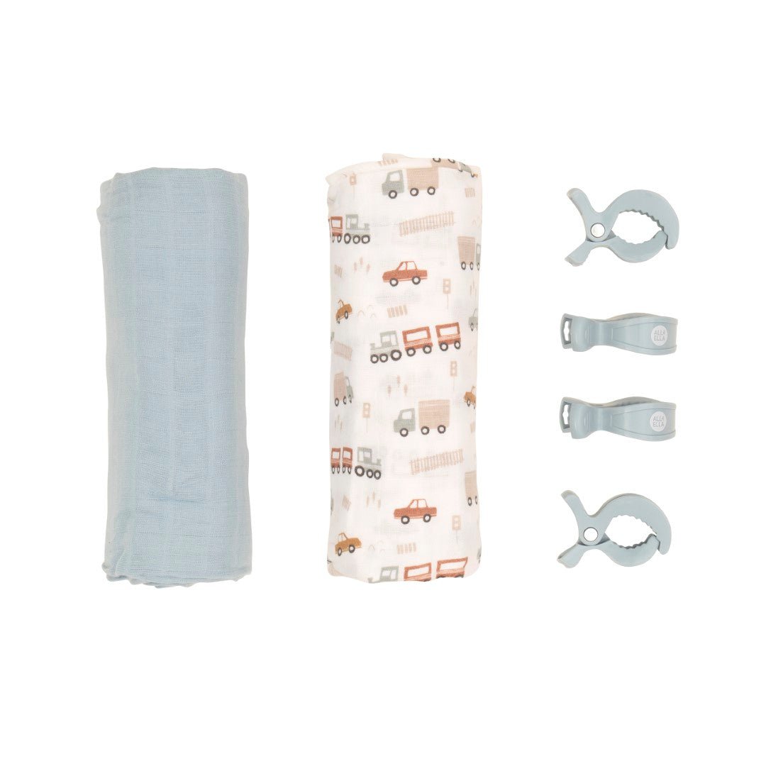 All4Ella Trucks 2 Wraps & 4 Pram Pegs Gift Set-Aster & Ruby