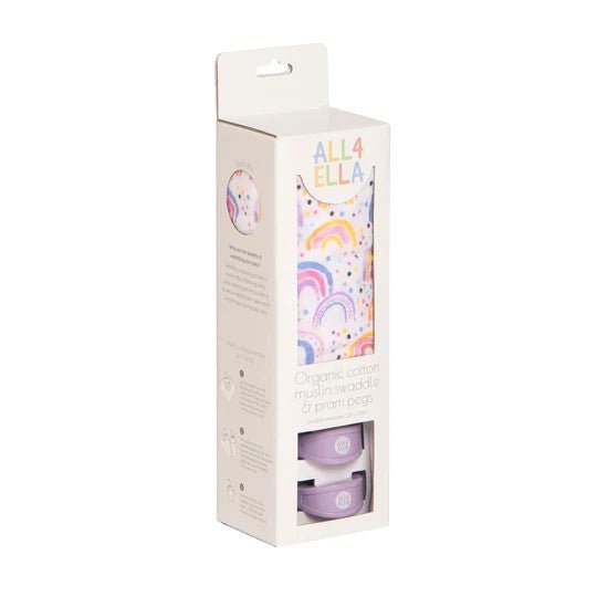 All4Ella Watercolour Rainbow Wrap & 2 Pram Pegs Gift Set-Aster & Ruby