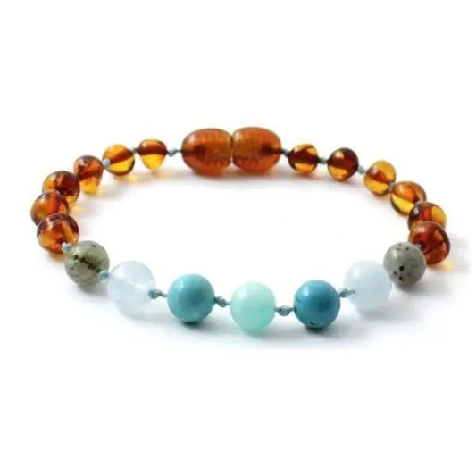 Amber Bracelet Cognac, Aquamarine, Turquoise and Amazonite | Baby 14cm - Aster & Ruby