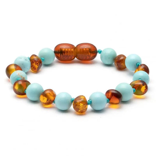 Amber Bracelet Cognac & Turquoise| Baby 14cm - Aster & Ruby