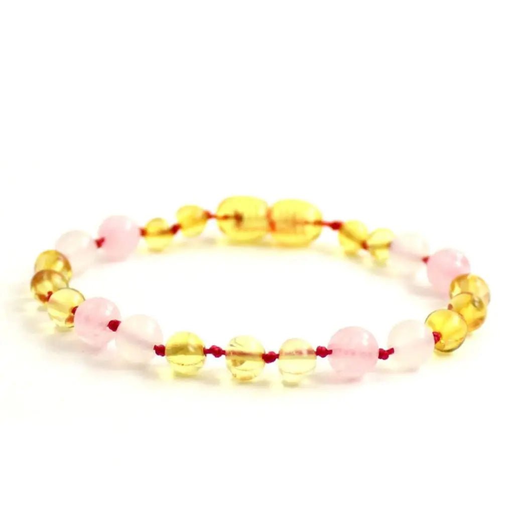 Amber Bracelet Lemon Mix & Rose Quartz | Baby 14cm - Aster & Ruby