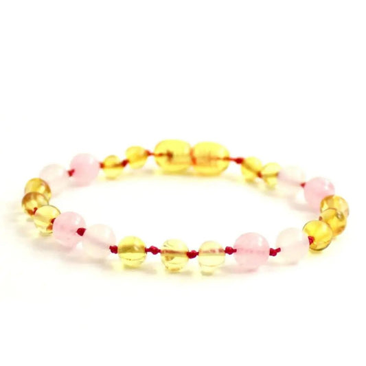Amber Bracelet Lemon Mix & Rose Quartz | Baby 14cm - Aster & Ruby