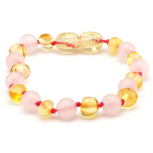 Amber Bracelet Lemon & Rose Quartz | Baby 14cm - Aster & Ruby