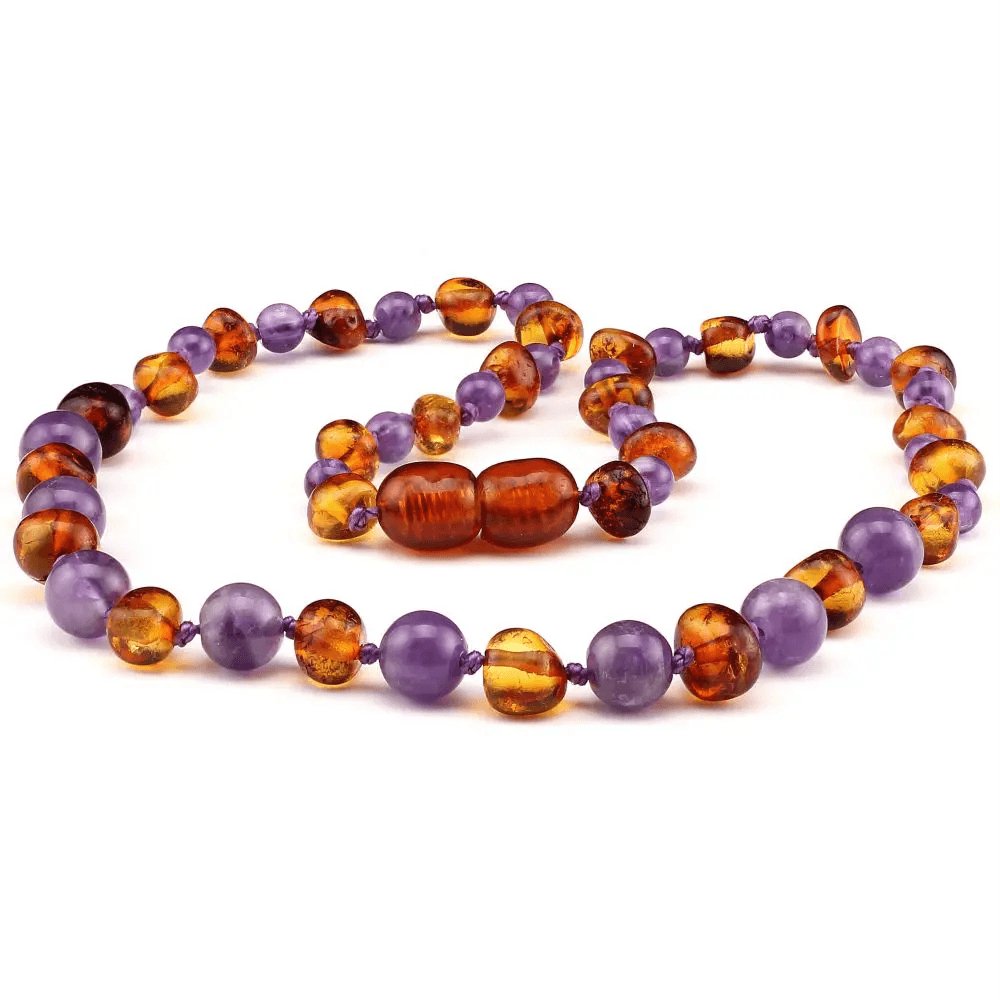 Amber Necklace Cognac & Amethyst | Baby 32cm - Aster & Ruby