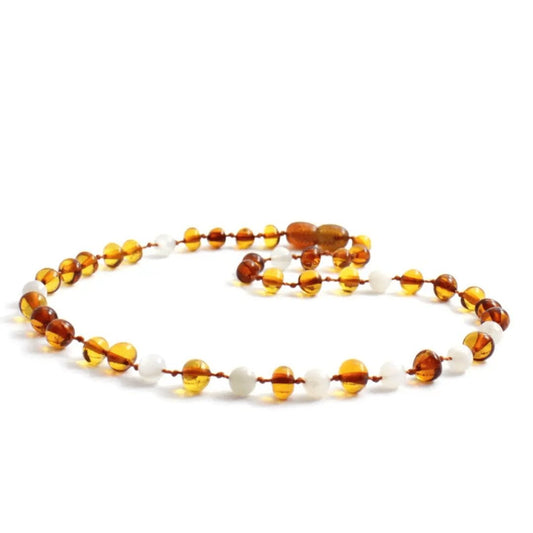 Amber Necklace Cognac & Moonstone | Baby 32cm-Aster & Ruby