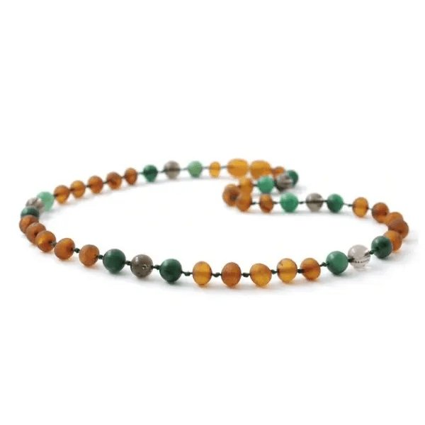 Amber Necklace Cognac Raw, African Jade, Smokey Quartz | 32cm - Aster & Ruby