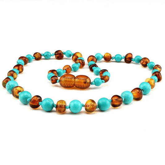 Amber Necklace Cognac & Turquoise | Baby 32cm-Aster & Ruby