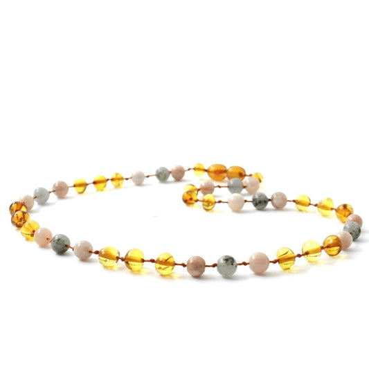 Amber Necklace Honey, Labradorite & Sunstone | Baby 32cm - Aster & Ruby