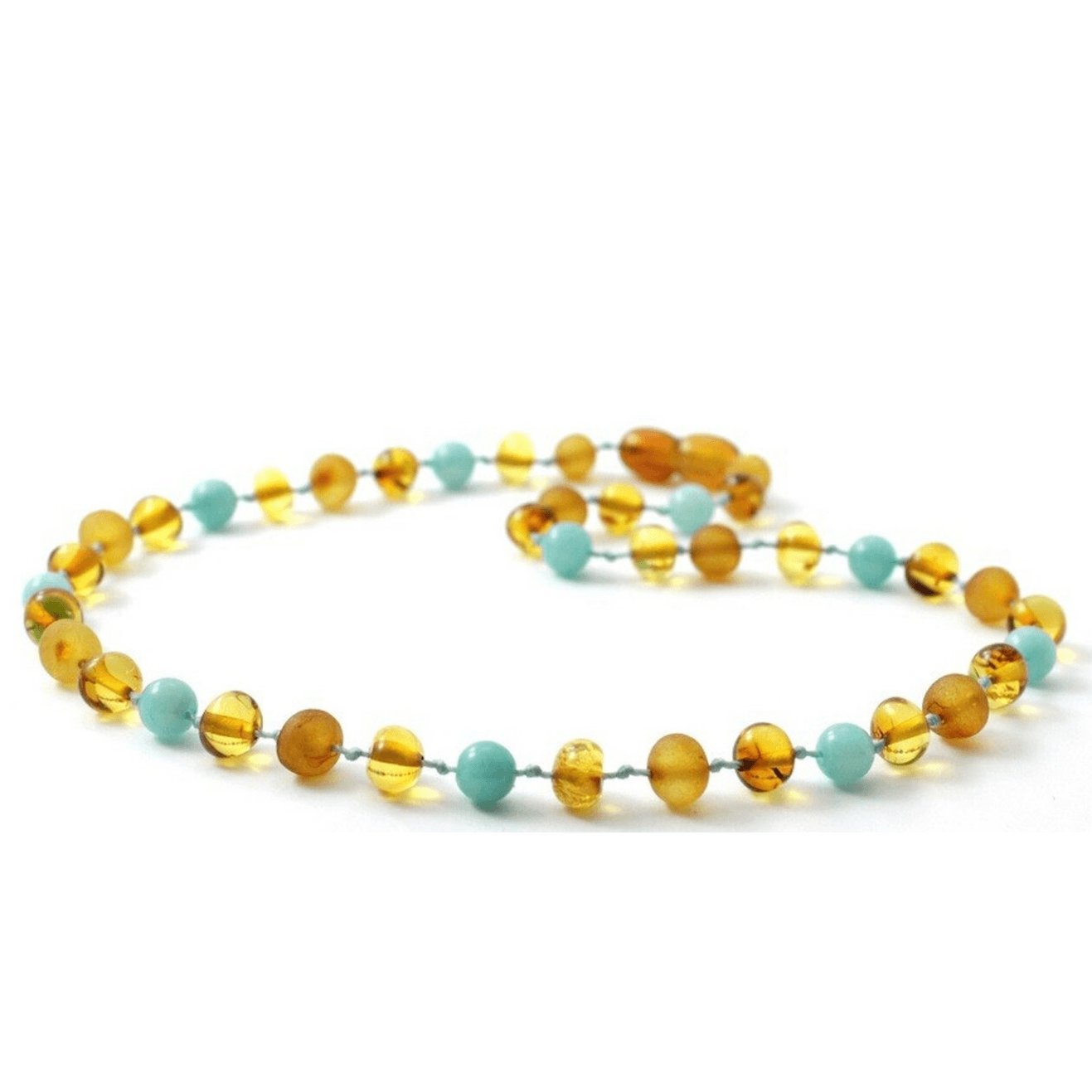 Amber Necklace Honey Polished & RAW, Amazonite | Baby 32cm-Aster & Ruby