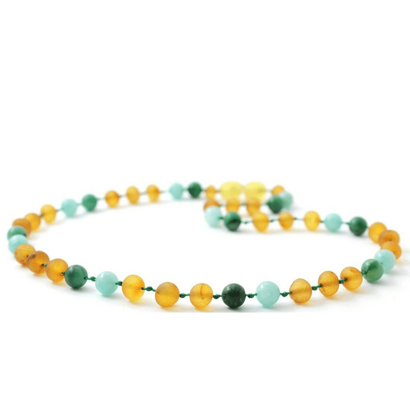 Amber Necklace Honey Raw, Amazonite & African Jade | Baby 32cm-Aster & Ruby