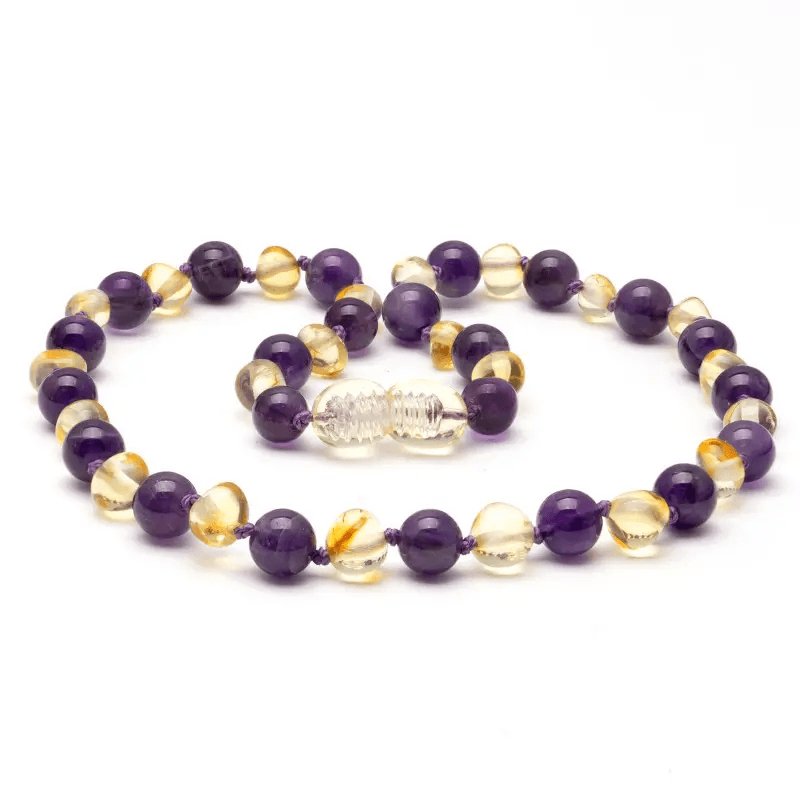 Amber Necklace Lemon & Amethyst | Baby 32cm-Aster & Ruby