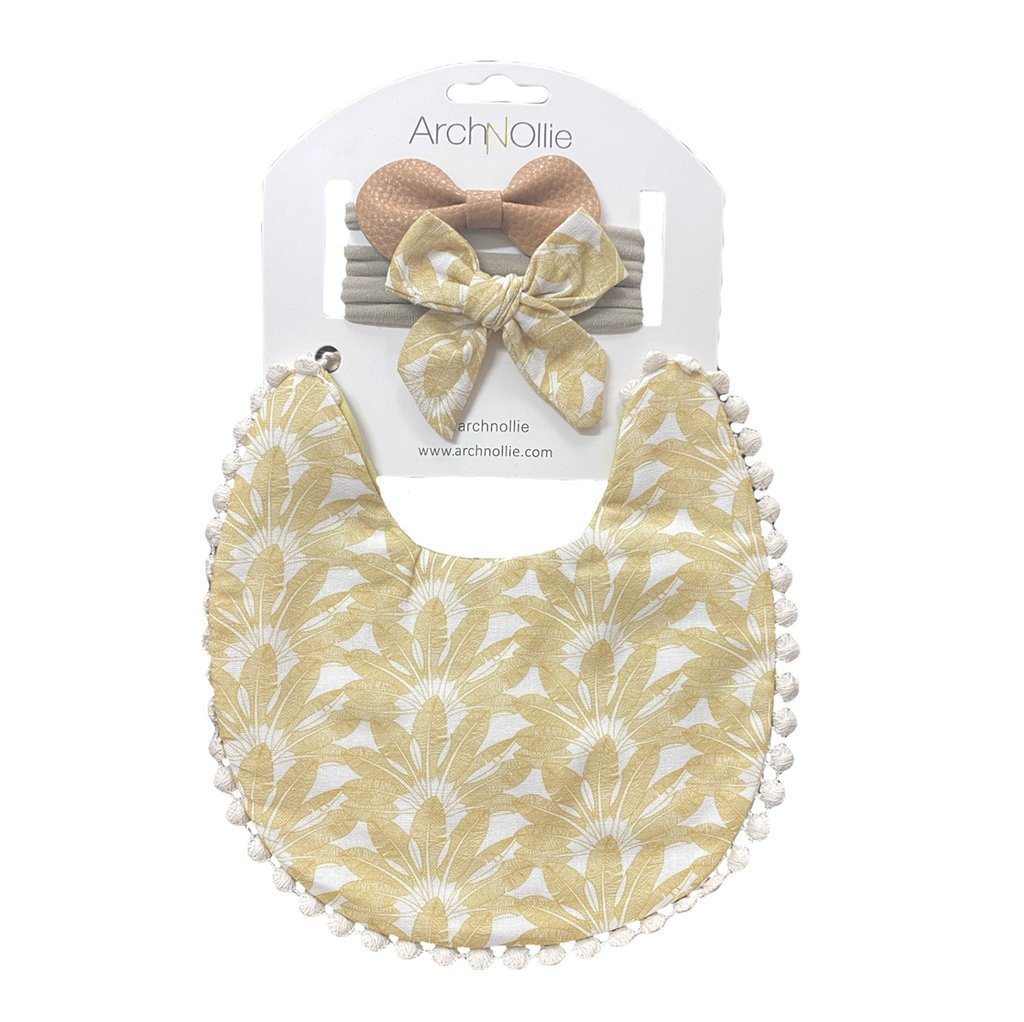 Arch N Ollie Jose Palms Bib and Bow Set-Aster & Ruby