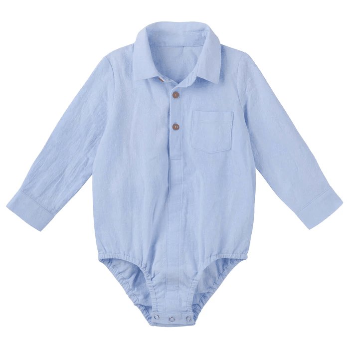 Archie Long Sleeve Button Romper Blue-Aster & Ruby