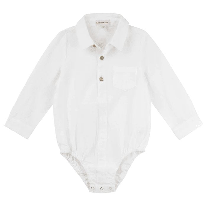 Archie Long Sleeve Button Romper Ivory-Aster & Ruby