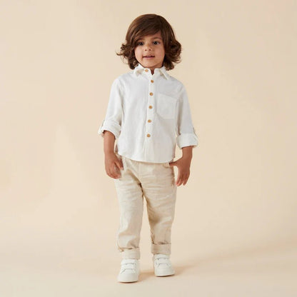 Archie L/S Button Shirt Ivory - Aster & Ruby