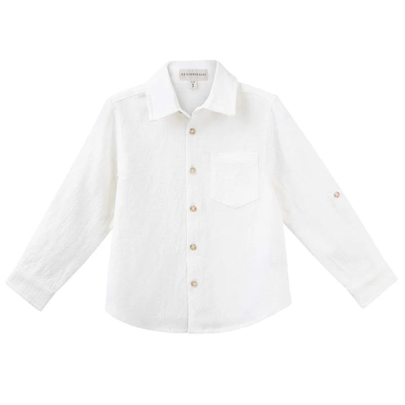 Designer Kidz Archie L/S Button Shirt Ivory | Aster & Ruby