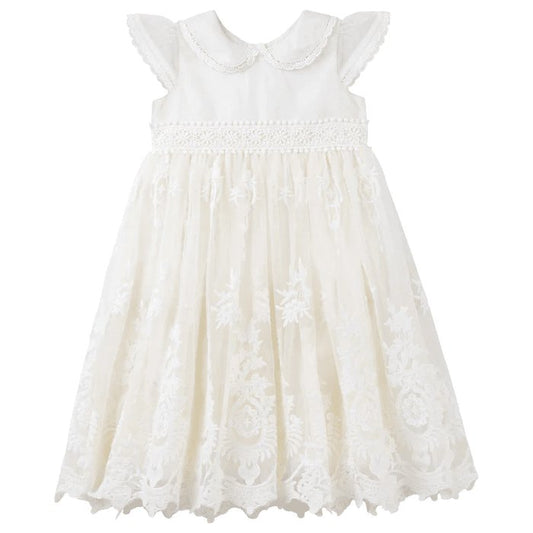 Ava Antique Lace Christening Gown Beige-Aster & Ruby