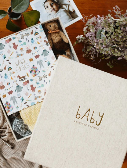 Baby Keepsake Capsule Box Oatmeal-Aster & Ruby