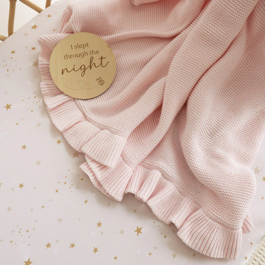 Blush Pink Ruffle Knit Organic Baby Blanket