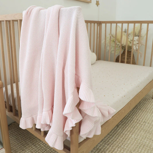 Blush Pink Ruffle Knit Organic Baby Blanket