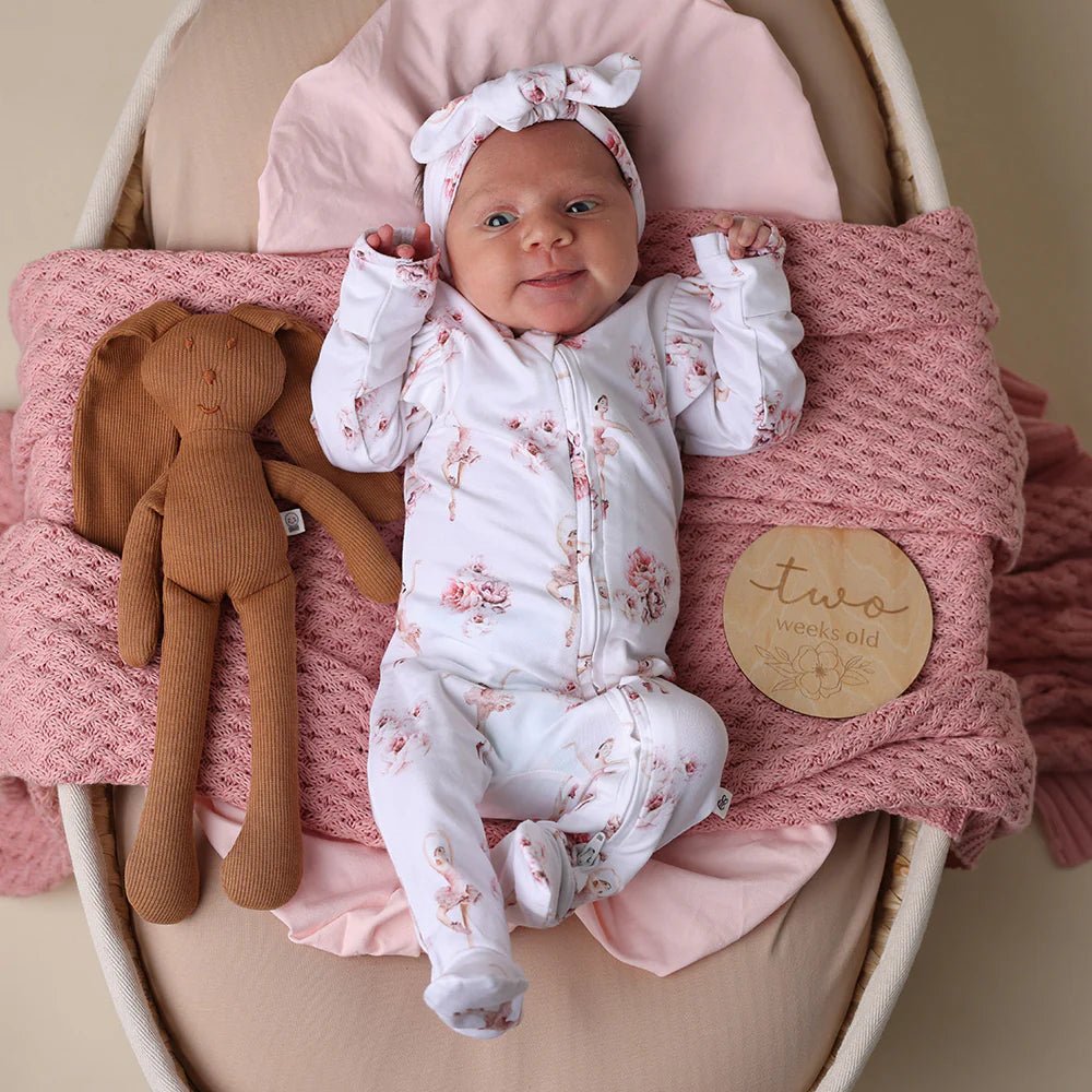 Ballerina Organic Snuggle Sleepsuit Zip Footie with Frill - Aster & Ruby