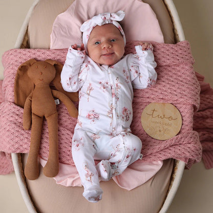 Ballerina Organic Snuggle Sleepsuit Zip Footie with Frill - Aster & Ruby