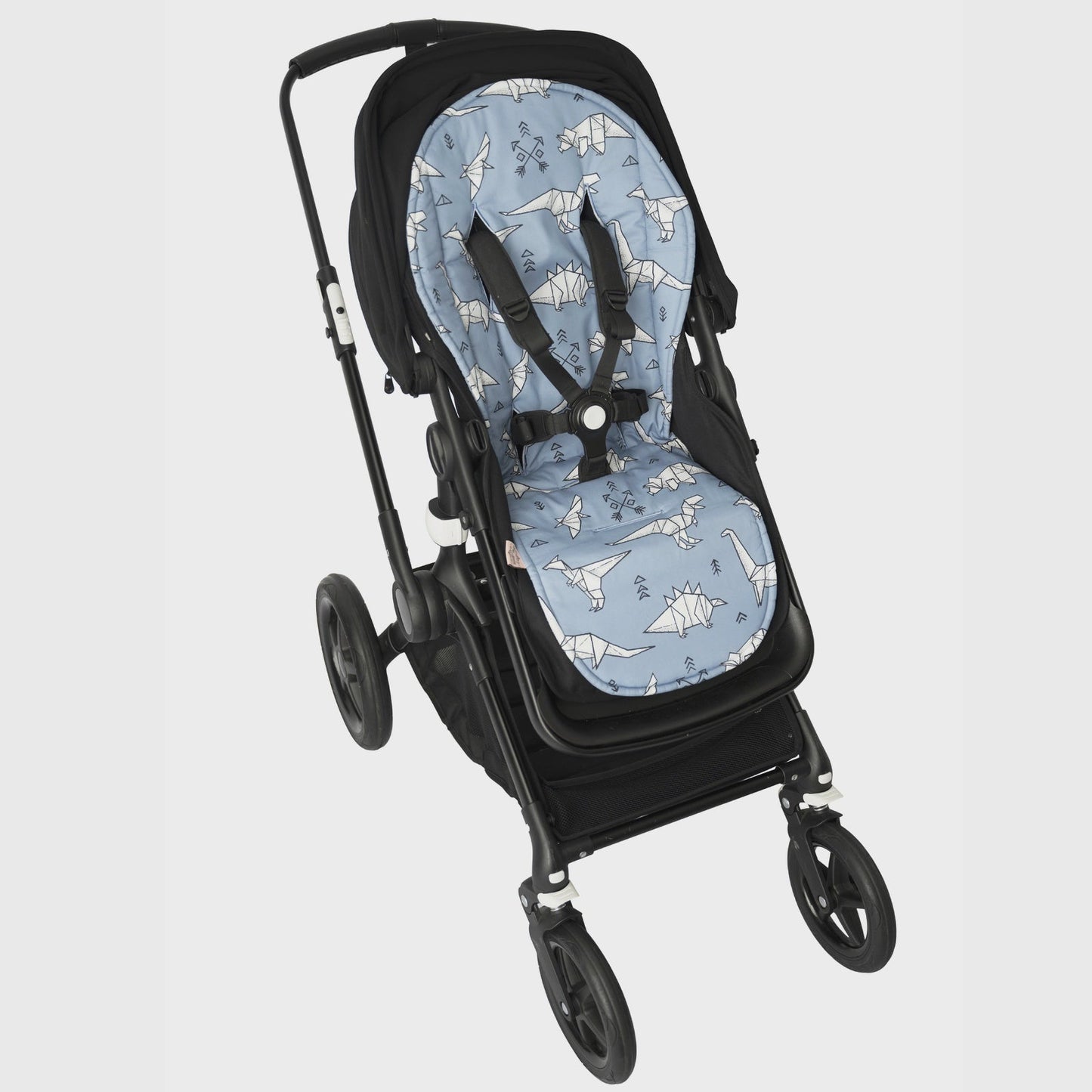 Bambella Designs Pram Liner Blue Geo Dinosaurs-Aster & Ruby