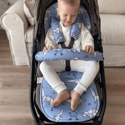 Bambella Designs Pram Liner Blue Geo Dinosaurs-Aster & Ruby